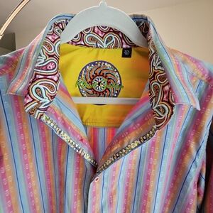 NEW Robert Graham Designer Shirt Men’s M Medium Multicolor Striped Luxury NWOT